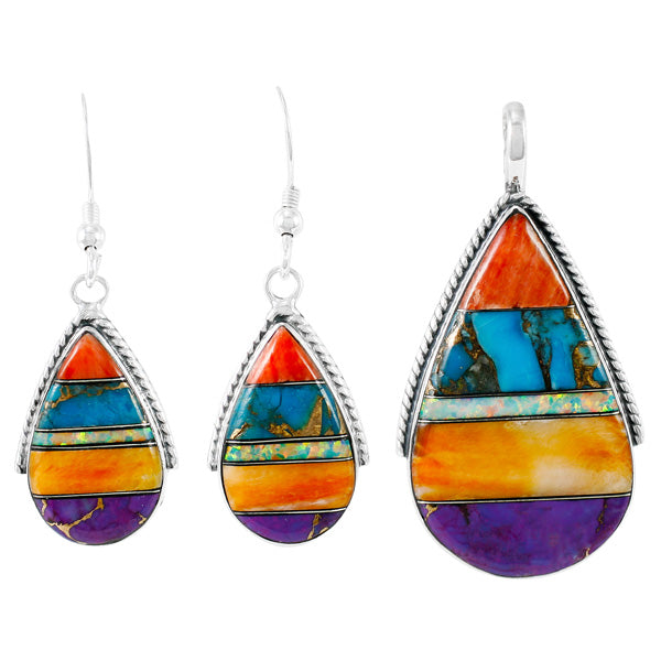 Sterling Silver Pendant & Earrings Set Multicolor PE4054-C00