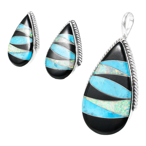 Multi-Gemstone Pendant & Earrings Set Sterling Silver PE4054-C39
