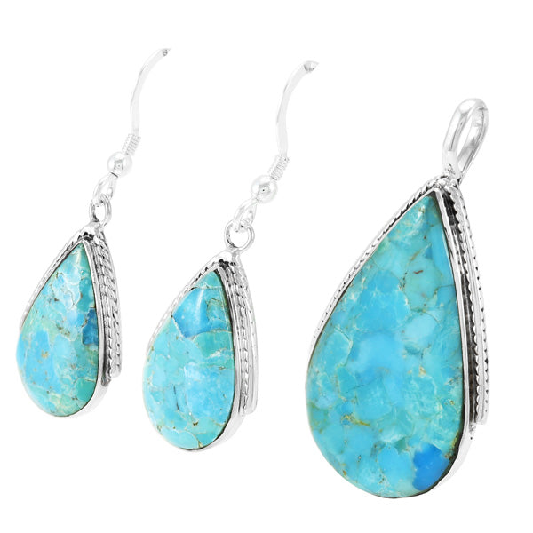 Sterling Silver Pendant & Earrings Set Turquoise PE4054-C75