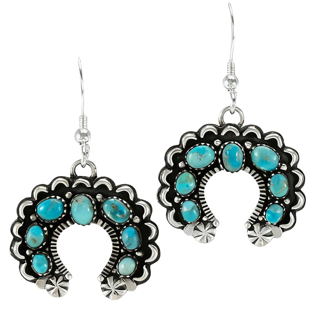 Squash Blossom Naja Turquoise Pendant & Earrings Set Sterling Silver PE4055-C75