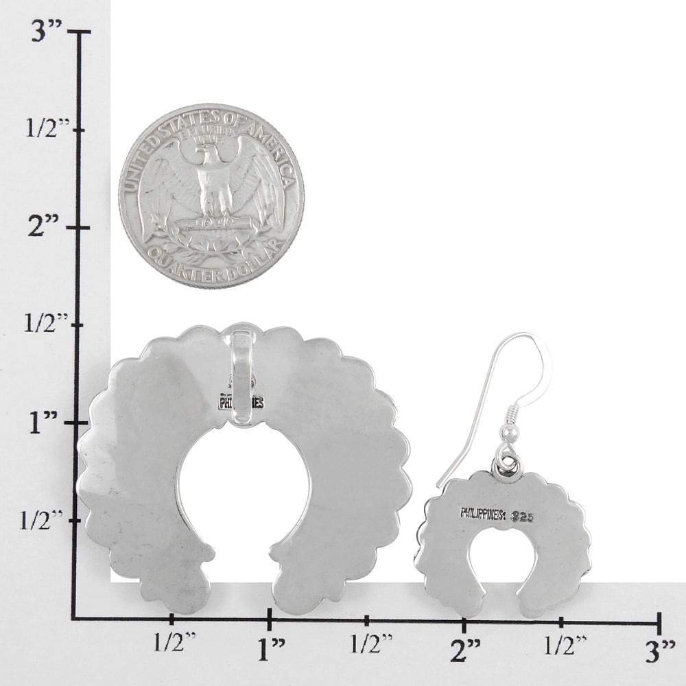 Squash Blossom Naja Turquoise Pendant & Earrings Set Sterling Silver PE4055-C75