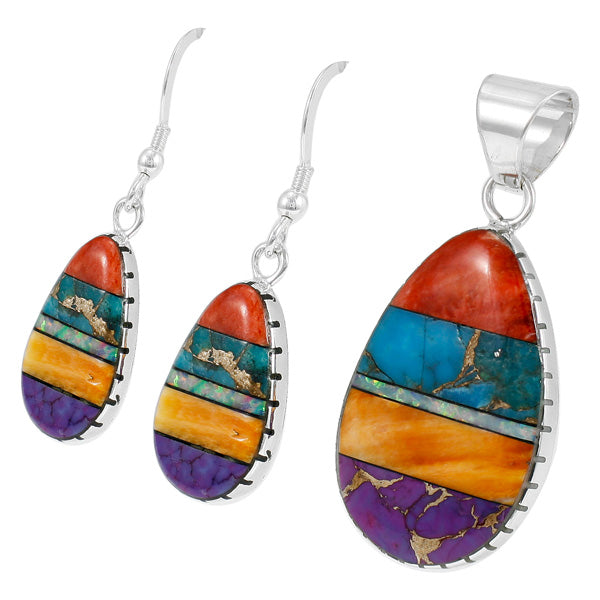 Sterling Silver Pendant & Earrings Set Multicolor PE4056-C00