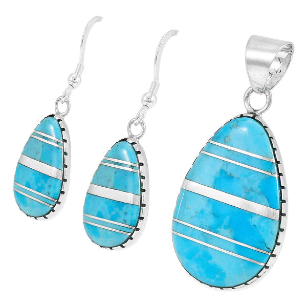 Sterling Silver Pendant & Earrings Set Turquoise PE4056-C05