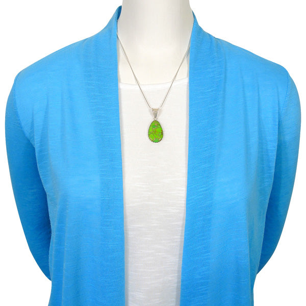Sterling Silver Pendant & Earrings Set Green Turquoise PE4056-C76
