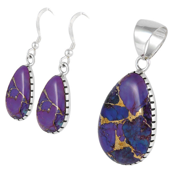 Sterling Silver Pendant & Earrings Set Purple Turquoise PE4056-C77