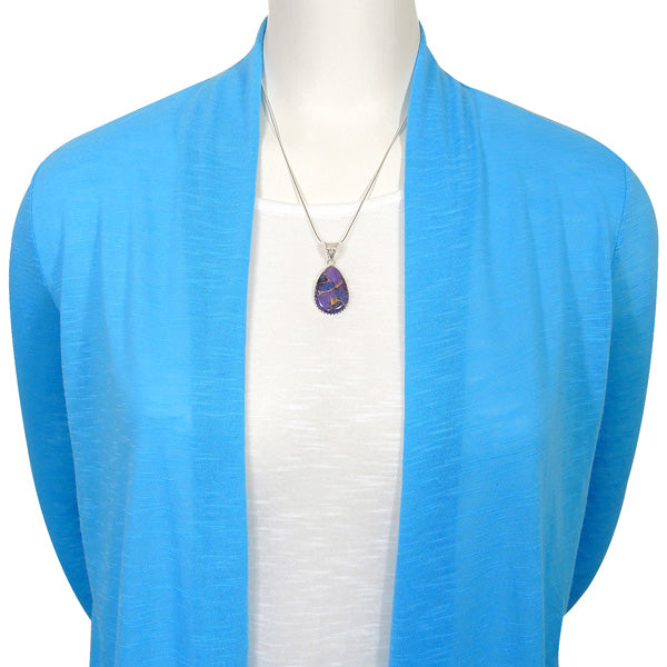 Sterling Silver Pendant & Earrings Set Purple Turquoise PE4056-C77