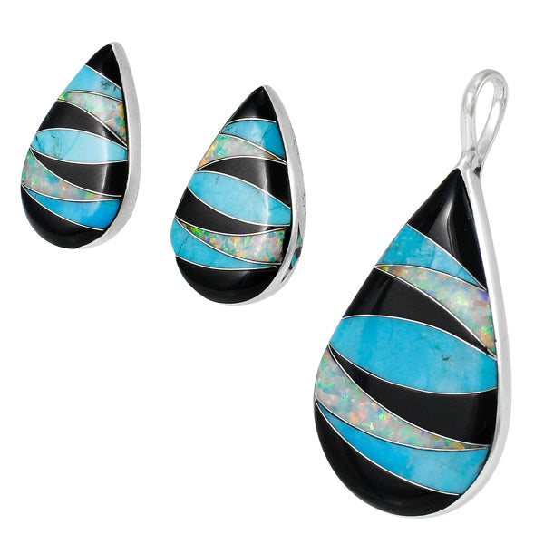 Multi-Gemstone Pendant & Earrings Set Sterling Silver PE4057-C39