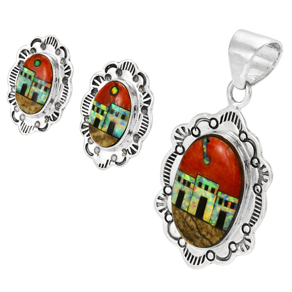 Multi-Gemstone Pendant & Earrings Set Sterling Silver PE4058-C08P