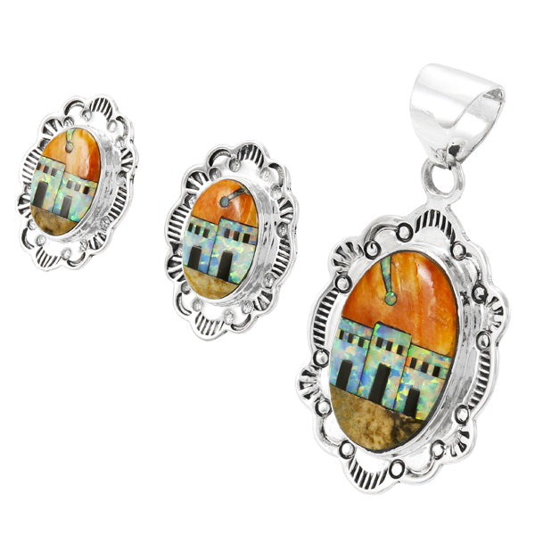Multi-Gemstone Pendant & Earrings Set Sterling Silver PE4058-C09P