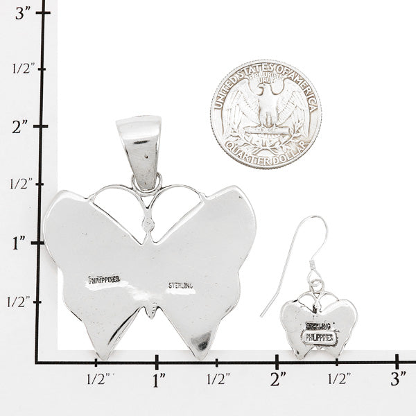 Butterfly Purple Spiny Oyster Pendant & Earrings Set Sterling Silver PE4060-C26