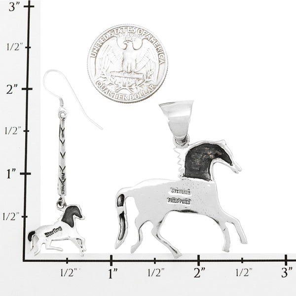 Horse Multicolor Pendant & Earrings Set Sterling Silver PE4062-C00