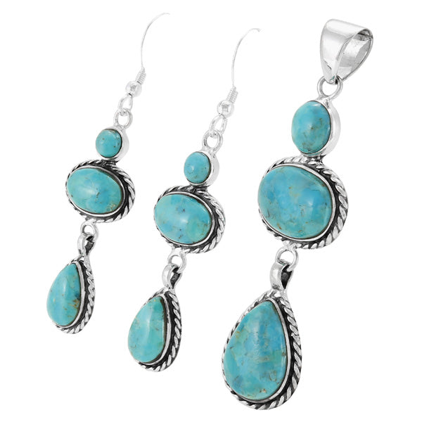 Sterling Silver Pendant & Earrings Set Turquoise PE4064-C75