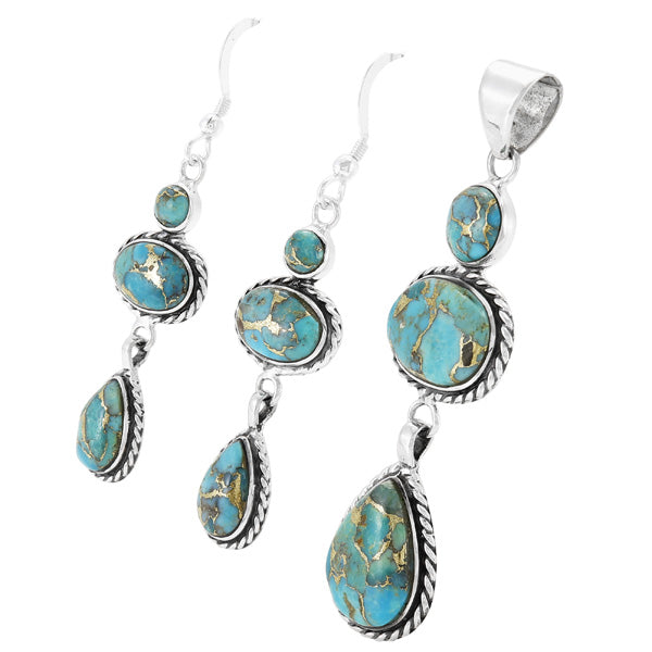 Sterling Silver Pendant & Earrings Set Matrix Turquoise PE4064-C84