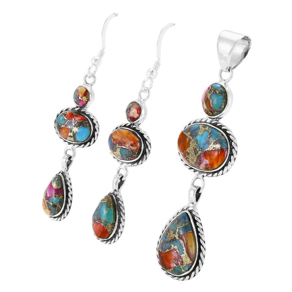 Rainbow Spiny Turquoise Matching Set Sterling Silver PE4064-C91