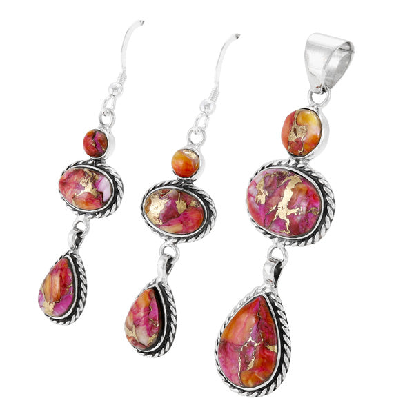 Plum Spiny Matching Pendant & Earrings Set Sterling Silver PE4064-C92