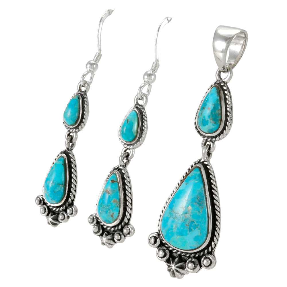 Turquoise Pendant & Earrings Set Sterling Silver PE4065-C75