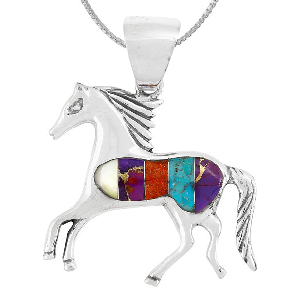 Horse Multicolor Pendant Sterling Silver P3002-LG-C00 (Larger Style)