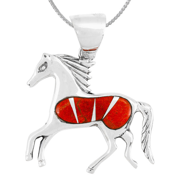 Horse Coral Pendant Sterling Silver P3002-LG-C74 (Larger Style)