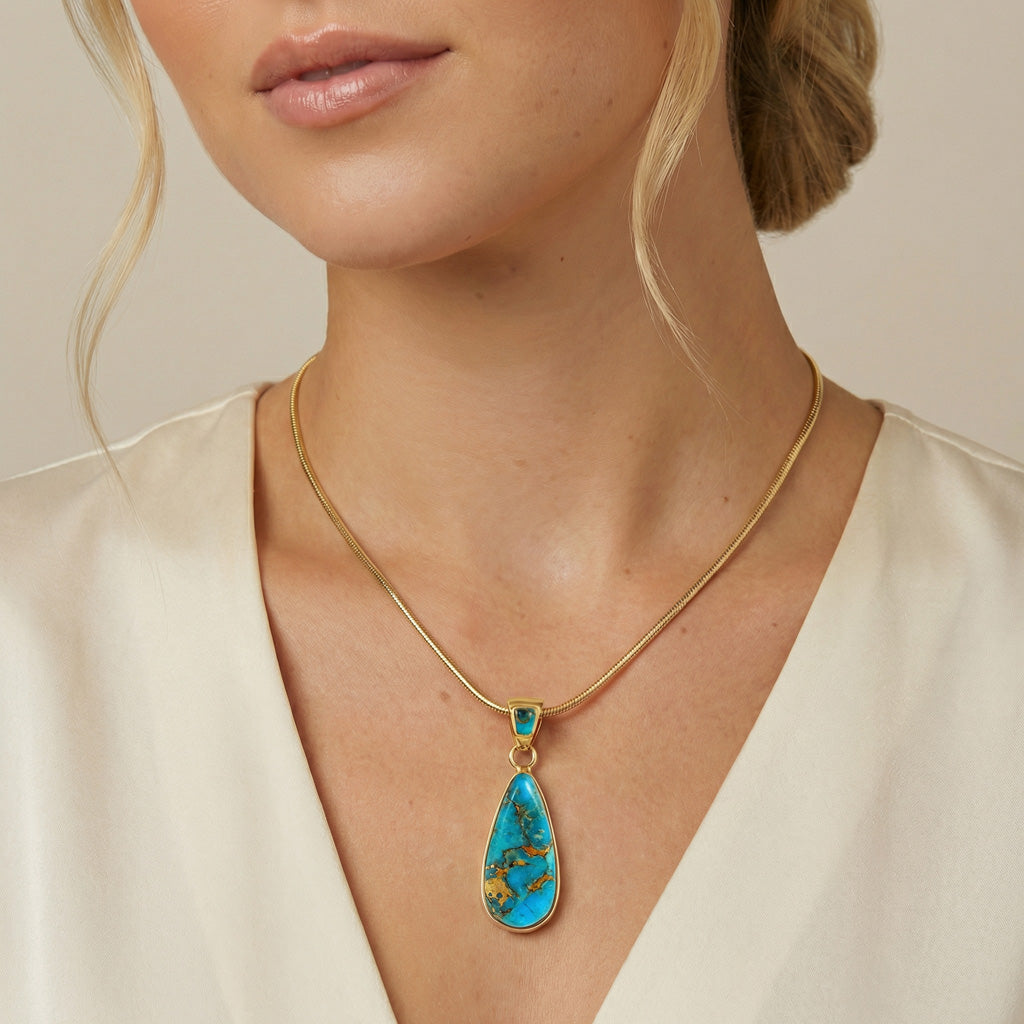 Matrix Turquoise Pendant GoldBrass P3039-GB-C84