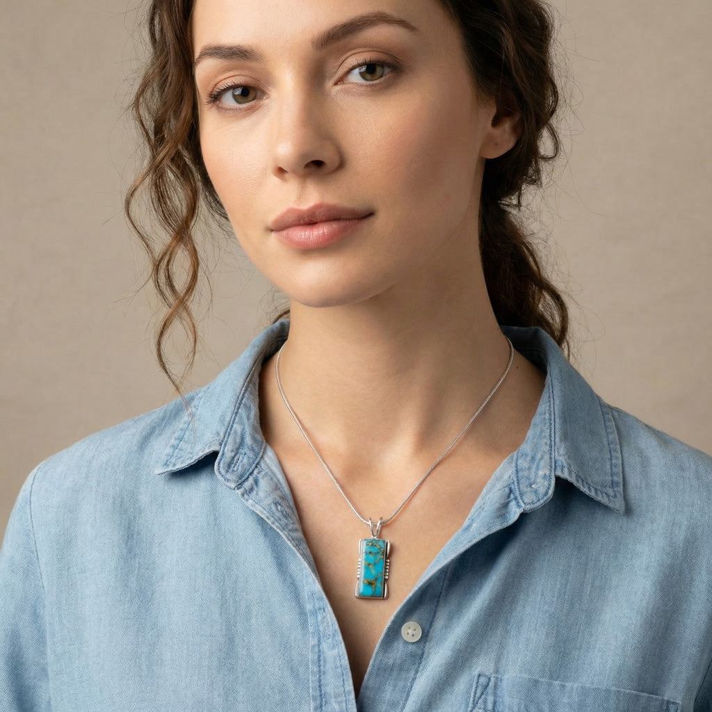 Matrix Turquoise Jewelry Pendant Sterling Silver P3044-LG-C84