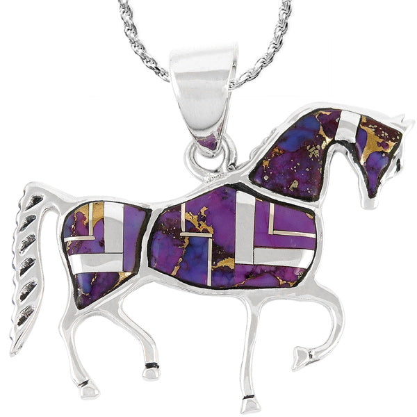 Sterling Silver Horse Pendant Purple Turquoise P3048-C07