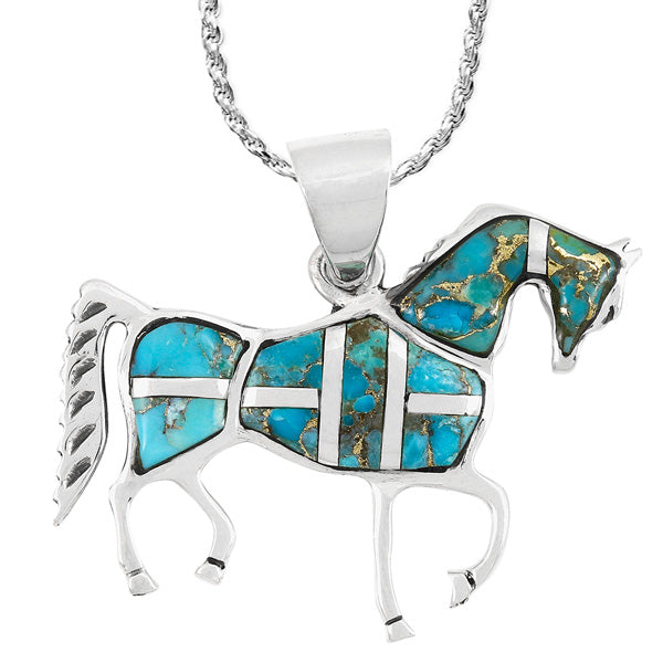 Horse Pendant Matrix Turquoise Sterling Silver P3048-C84