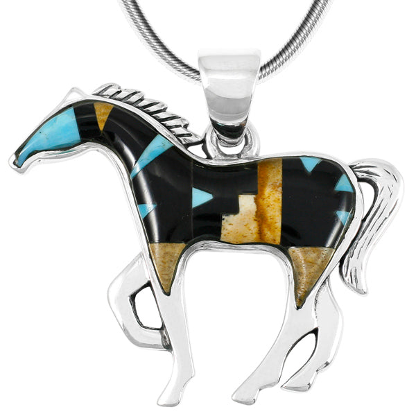 Horse Jewelry Pendant Sterling Silver Multicolor P3049-SM-C04