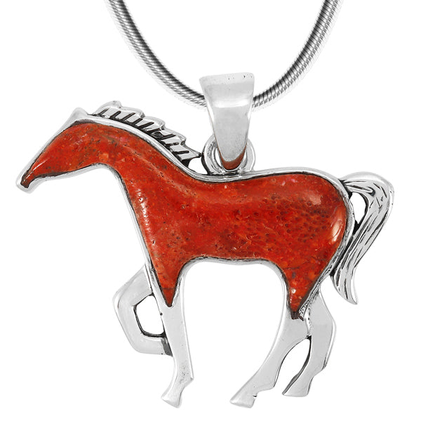 Horse Coral Pendant Sterling Silver P3049-SM-C74