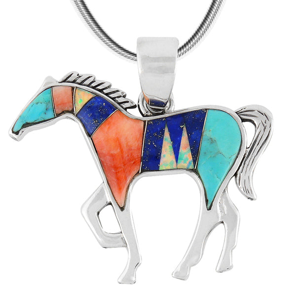 Horse Multicolor 2" Pendant Sterling Silver P3049-LG-C00