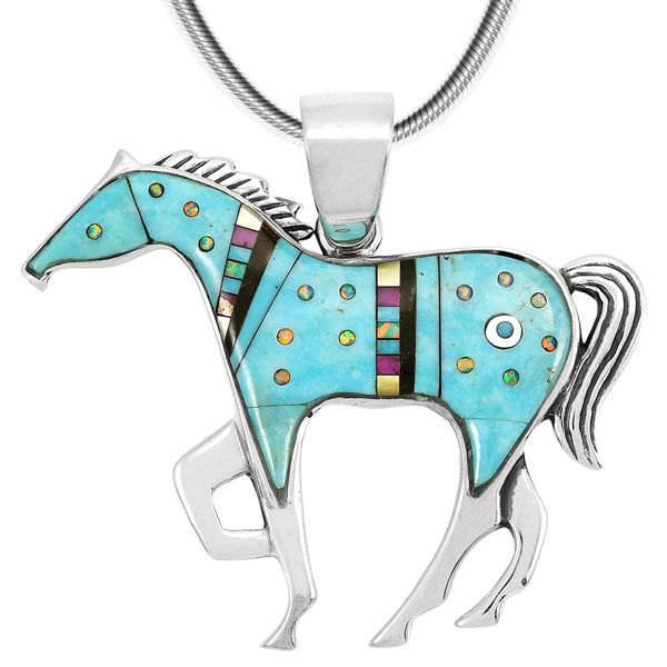 Horse Turquoise Pendant 2" Wide Sterling Silver P3049-LG-C90 (Larger Size)