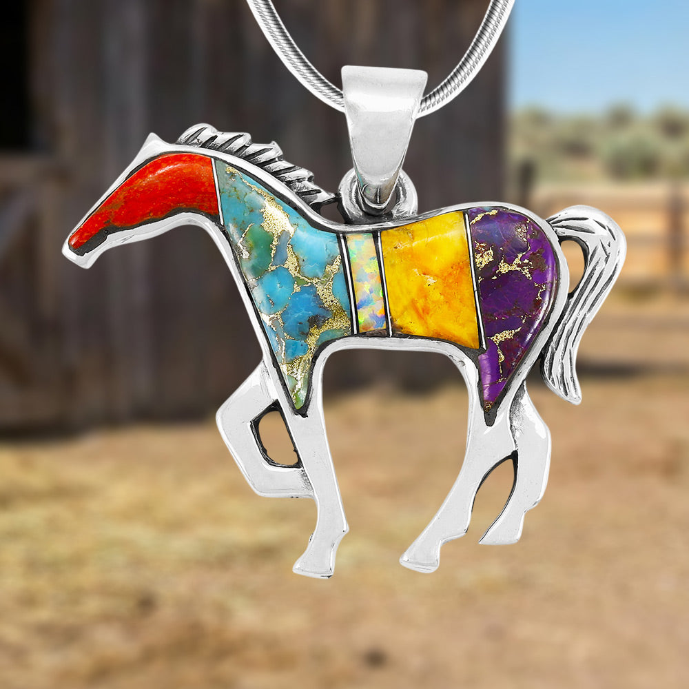 Horse Jewelry Pendant Sterling Silver Multicolor P3049-SM-C00