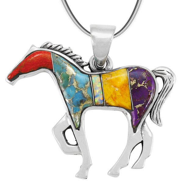 Horse Jewelry Pendant Sterling Silver Multicolor P3049-SM-C00