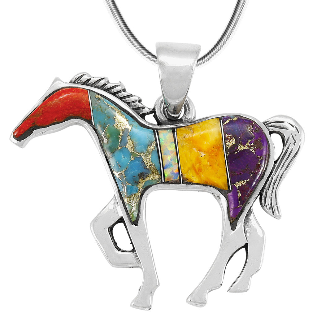 Multi Gemstone Horse Pendant SilverBronzé P3049-SM-SB-C00