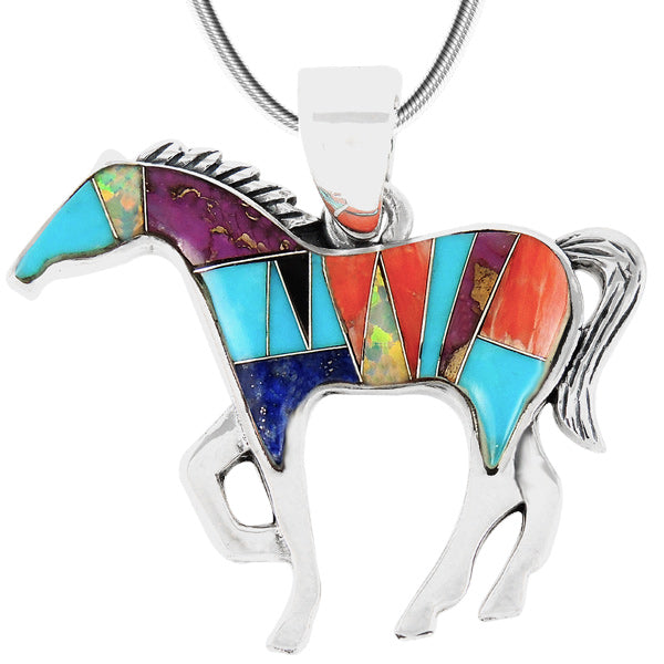 Horse Jewelry Pendant Sterling Silver Multicolor P3049-SM-C01