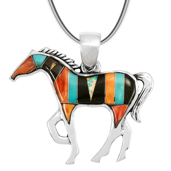 Horse Multicolor Pendant Sterling Silver P3049-SM-C01B
