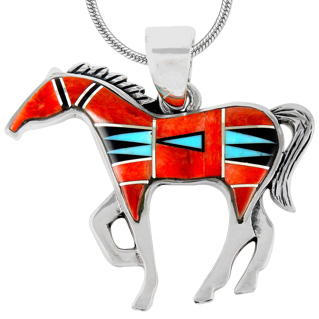 Horse Jewelry Pendant Sterling Silver Multicolor P3049-SM-C03