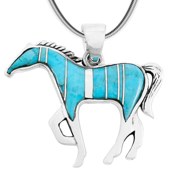 Horse Jewelry Pendant Sterling Silver Turquoise P3049-SM-C05C
