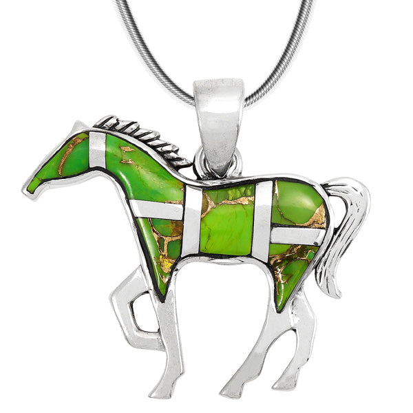 Horse Green Turquoise Pendant Sterling Silver P3049-SM-C06