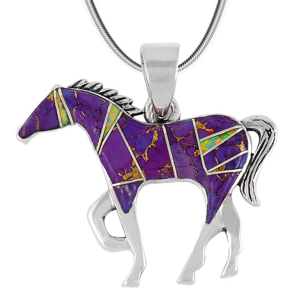 Horse Jewelry Pendant Sterling Silver Purple Turquoise P3049-SM-C23