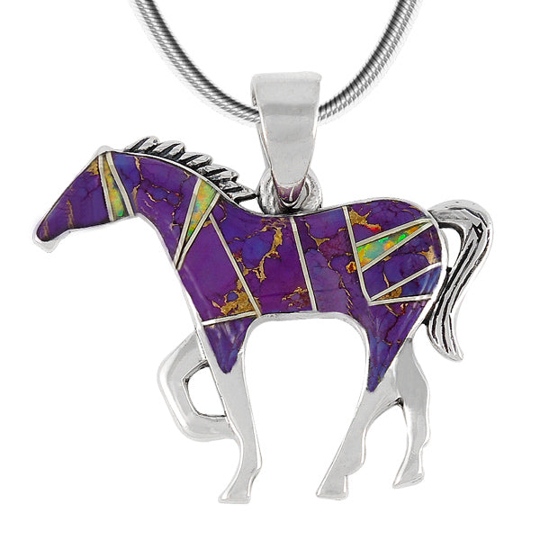 Horse Jewelry Pendant Sterling Silver Purple Turquoise P3049-SM-C23