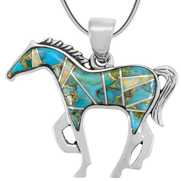 Matrix Turquoise Horse Pendant Sterling Silver P3049-SM-C24