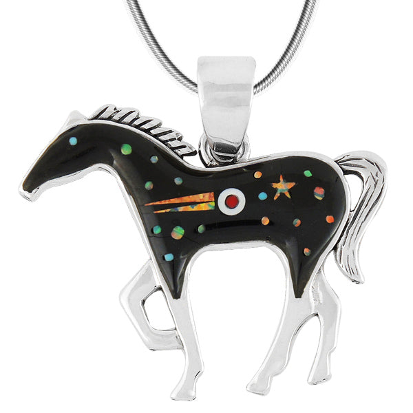 Horse Jewelry Pendant Sterling Silver Black & Opal P3049-SM-C27
