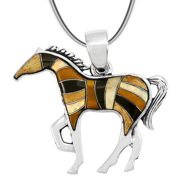 Horse Tiger Eye Gemstone Pendant Sterling Silver P3049-SM-C34B
