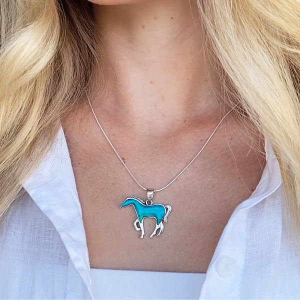 Horse Jewelry Pendant Sterling Silver Turquoise P3049-SM-C75