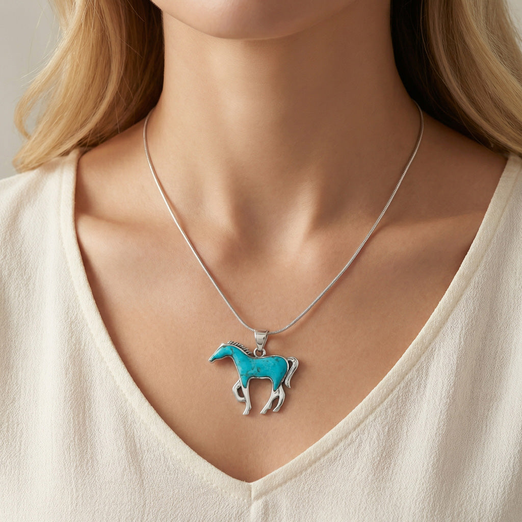 Turquoise Horse Pendant SilverBronzé P3049-SM-SB-C75