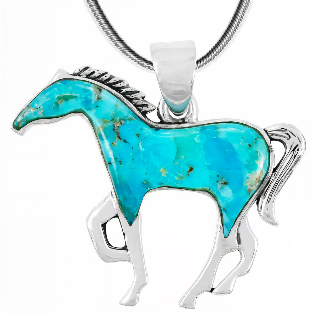 Horse Jewelry Pendant Sterling Silver Turquoise P3049-SM-C75