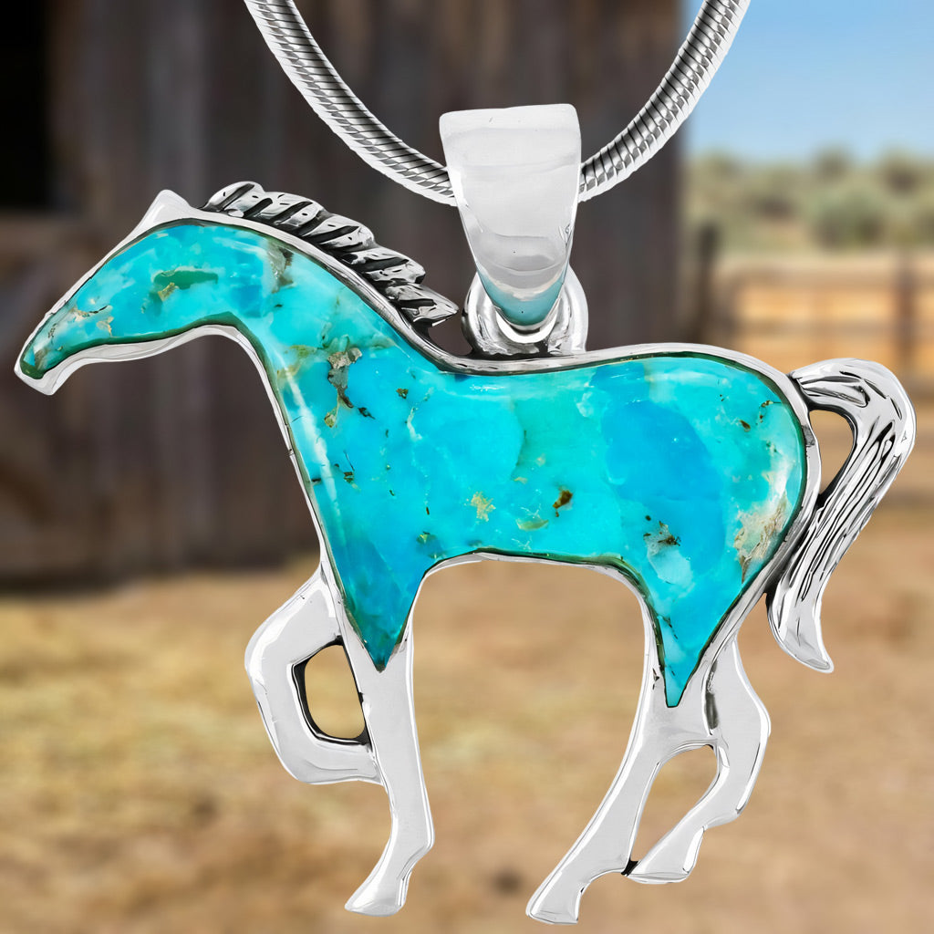 Horse Jewelry Pendant Sterling Silver Turquoise P3049-SM-C75