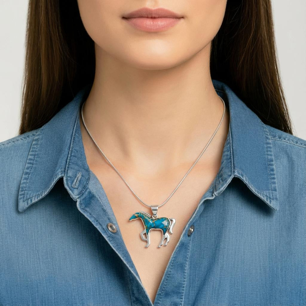 Horse Jewelry Pendant Matrix Turquoise Sterling Silver P3049-SM-C84