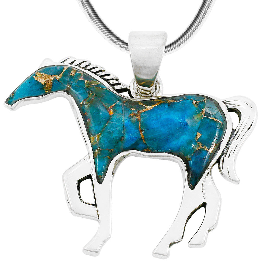 Matrix Turquoise Horse Pendant SilverBronzé P3049-SM-SB-C84
