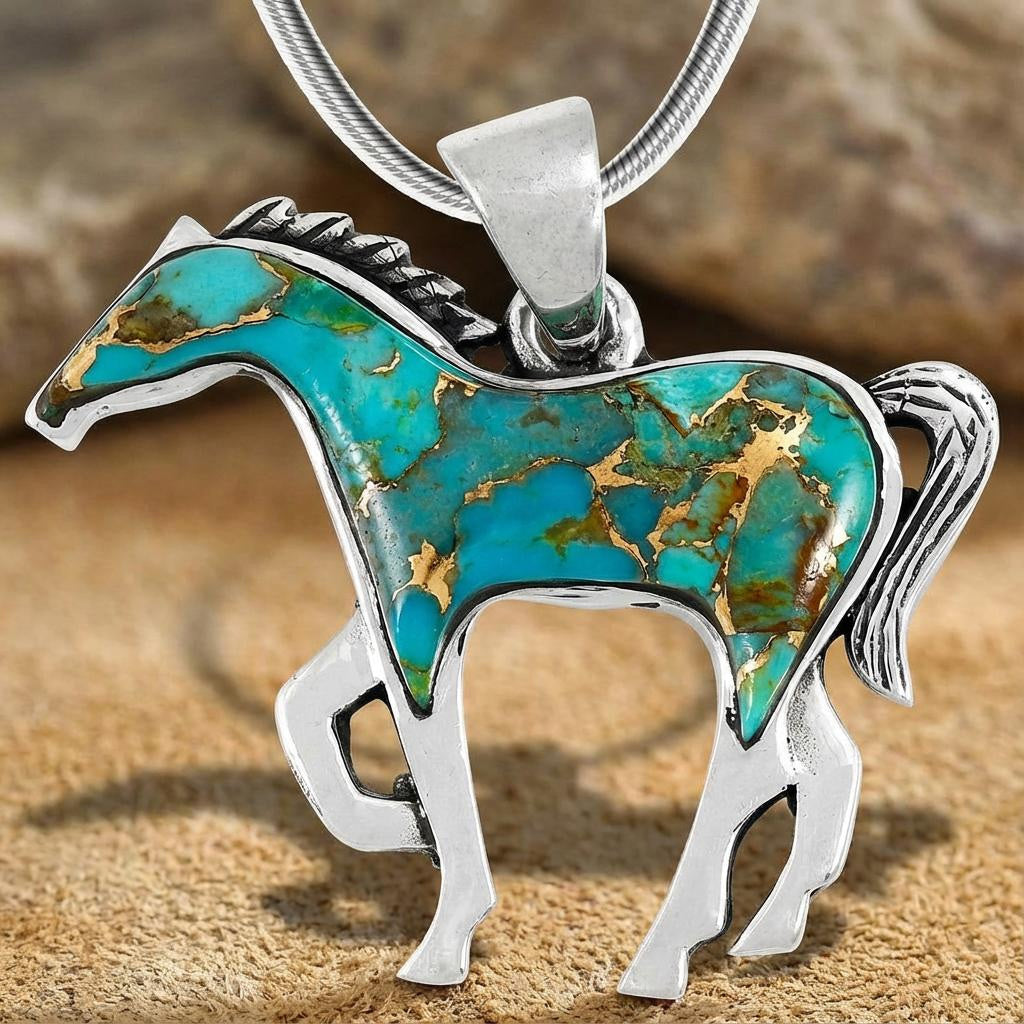 Horse Jewelry Pendant Matrix Turquoise Sterling Silver P3049-SM-C84